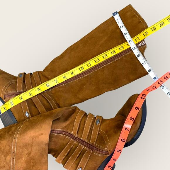 Mudd Womens Faux Suede Sofie Knee High Riding Boots Size 8M Brown Western Boho - Picture 9 of 9